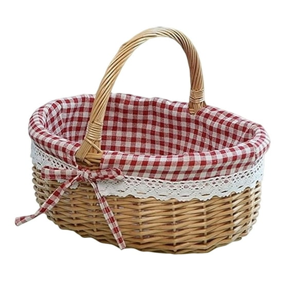 Cevemin Wicker Storage Baskets Hand Woven Picnic Basket With Handle And Removable Linen Lining