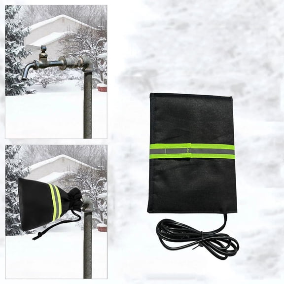 Cevemin Winter Water Pipe Insulation Cover - Black Silver 6.7x9.4 Inches Faucet Cover with Heating for Outdoor Faucet Protection in Cold Weather