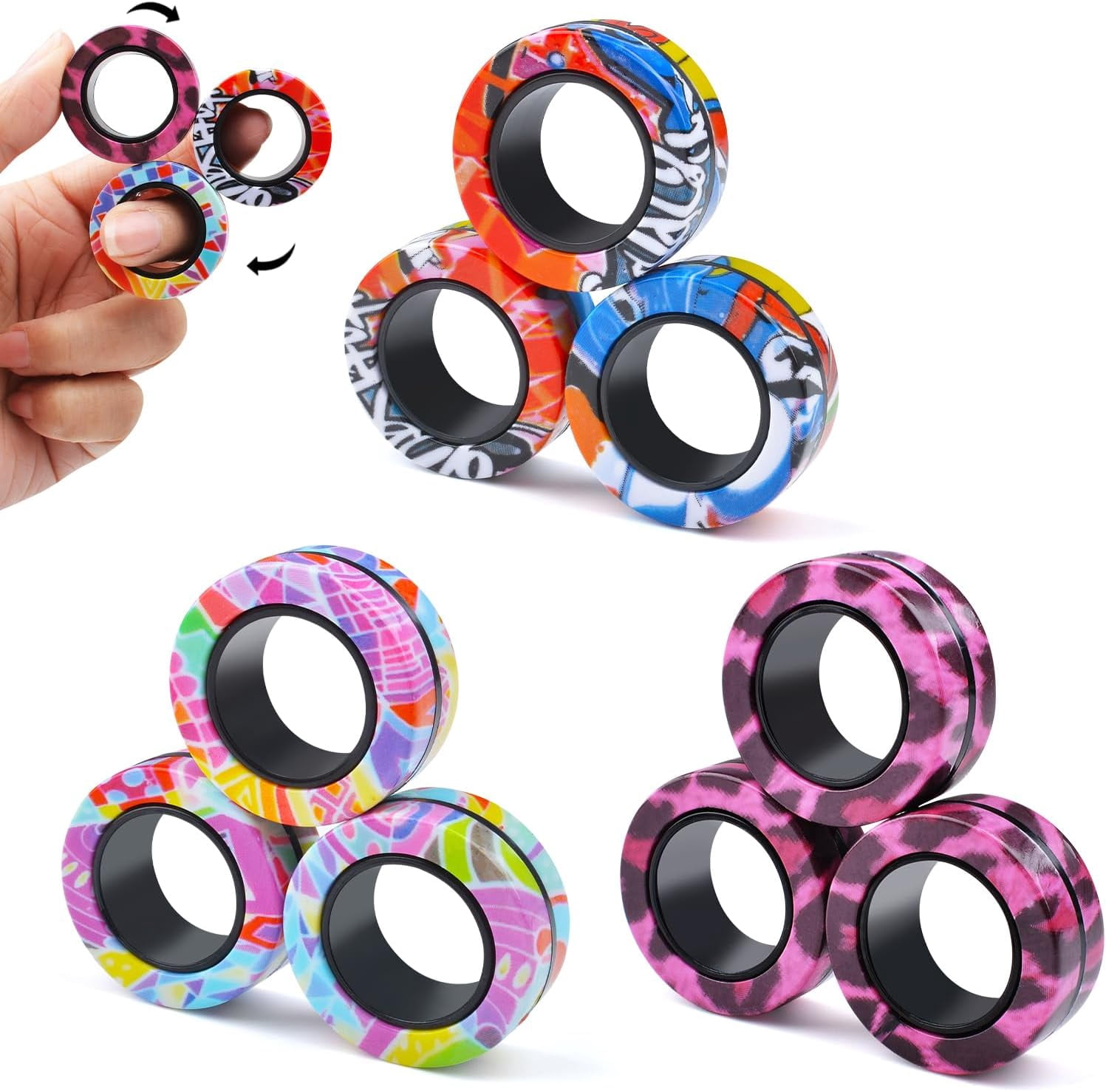 Cevioce 9Pcs Magnetic Rings Fidget Toy Set, ADHD Anxiety Magnetic ...