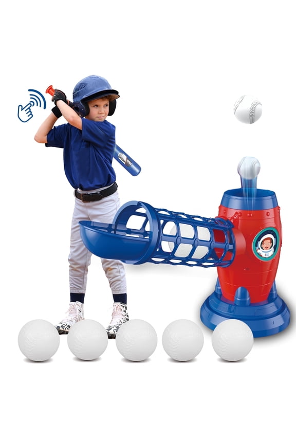 T Ball Sets for Kids 3-5 5-8, Baseball Toys Including 5 Balls/RC Pitching Machine/Adjustable Batting Tee, Sports&Outdoor Toys for Ages 312, Red&Blue