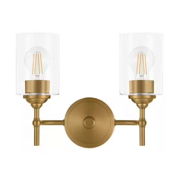 Ceybo 13" Two-Light Brushed Brass Vanity Light with Matte Brass Finish and Opal Glass Shade, Perfect for Mirrors, Bedrooms and Hallway