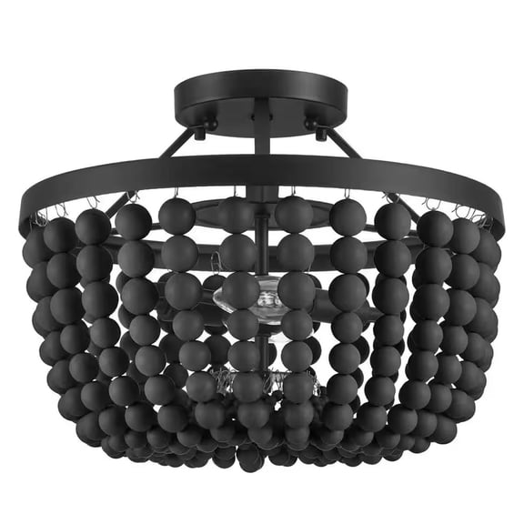 Ceybo 2 Light Black Beaded Semi-Flush Mount Ceiling Light Fixture with Black Beaded Shade