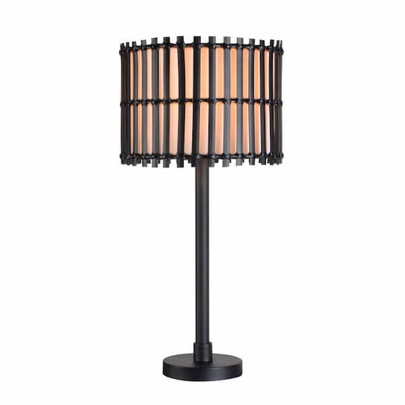 Ceybo 29.25" Outdoor Table Lamp in Black with Slatted Shade and Waterproof Fabric — Tropical Style for Patios, Porches, and Sunrooms