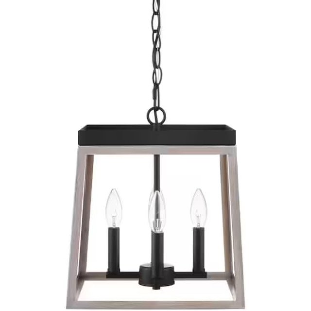 Ceybo 3 Light Geometric Distressed Woodgrain Standard Lantern Pendant