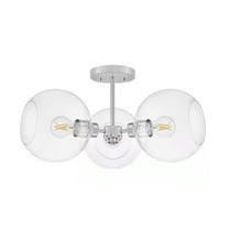 Ceybo 3 Light Semi Flush Mount Ceiling Light Fixture in Polished Chrome with Clear Blown Glass Shades, Dimmable for Kitchen and Dining Room