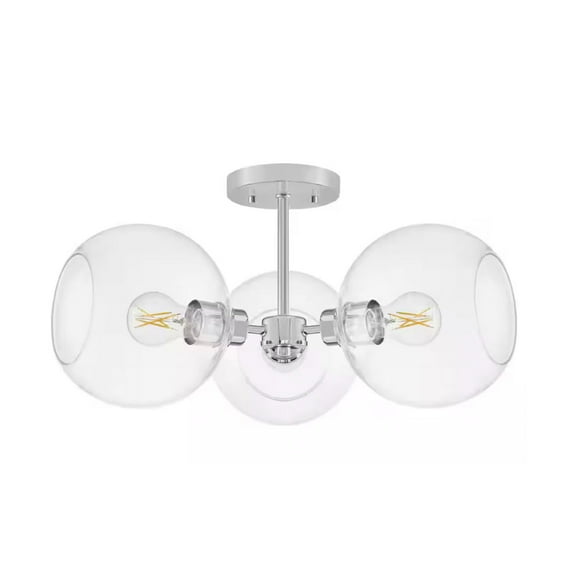 Ceybo 3 Light Semi Flush Mount Ceiling Light Fixture in Polished Chrome with Clear Blown Glass Shades, Dimmable for Kitchen and Dining Room