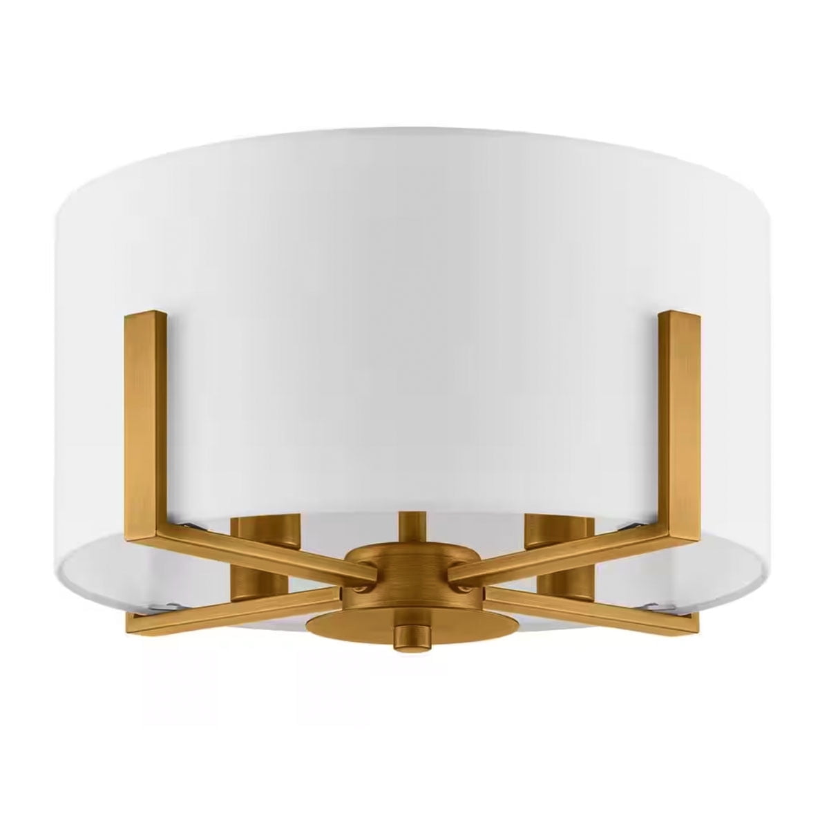 Ceybo — 4 Light Aged Brass Semi Flush Mount with White Drum Shade