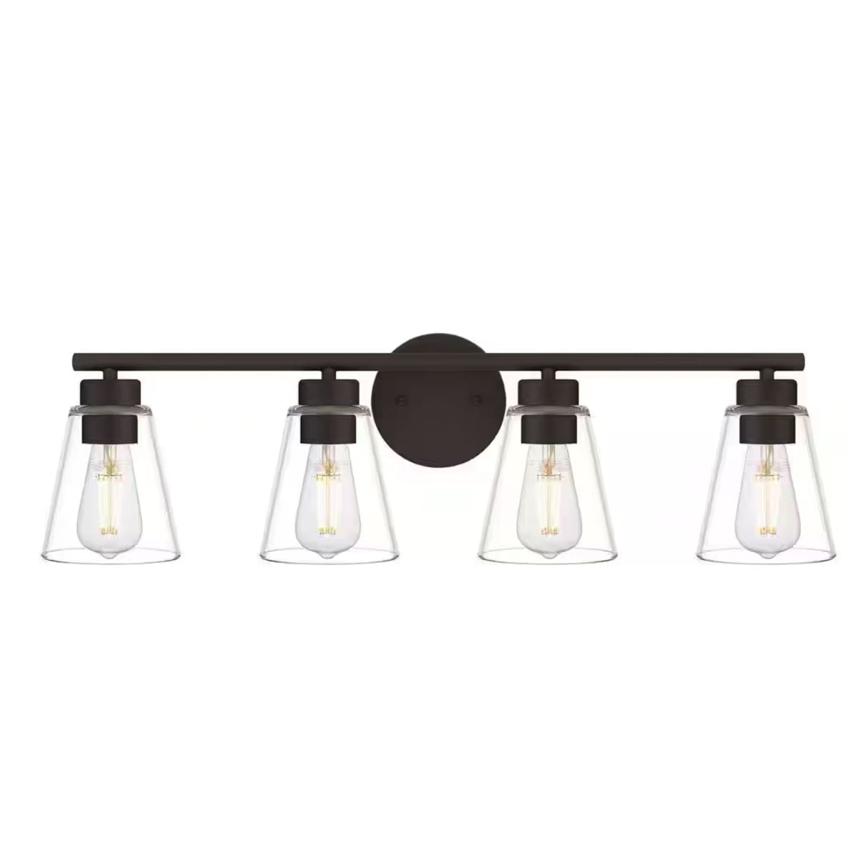 Ceybo 4-Light Bathroom Vanity Light, Bronze Fixture with Clear Glass Shades – Dimmable, Multi-Mount, E26 Base
