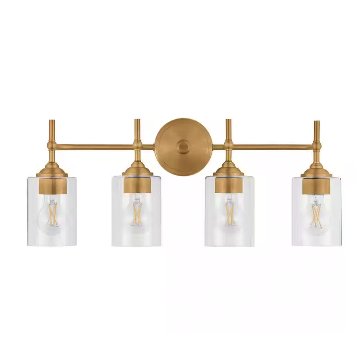 Ceybo 4-Light Bathroom Vanity Light Fixture, Brushed Matte Brass Wall Sconce Over Mirror, Modern Gold Linear Lighting with Clear Glass Shades