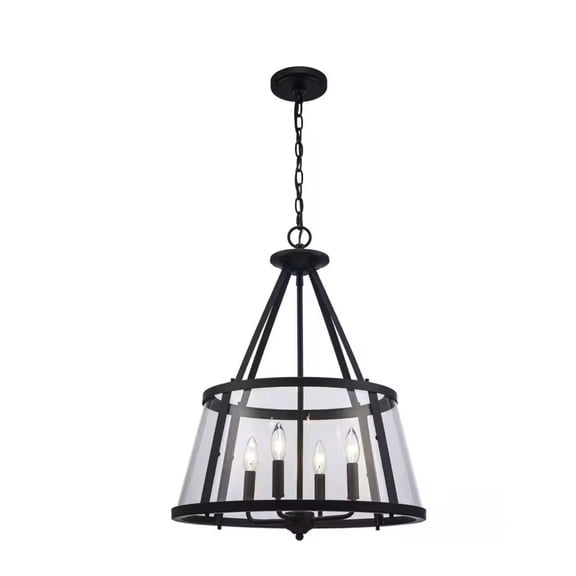 Ceybo 4-Light Black Pendant Ceiling Light with Clear Glass Shades, Dimmable, Adjustable Height, Sloped Ceiling Compatible, Modern Metal Hanging Fixture