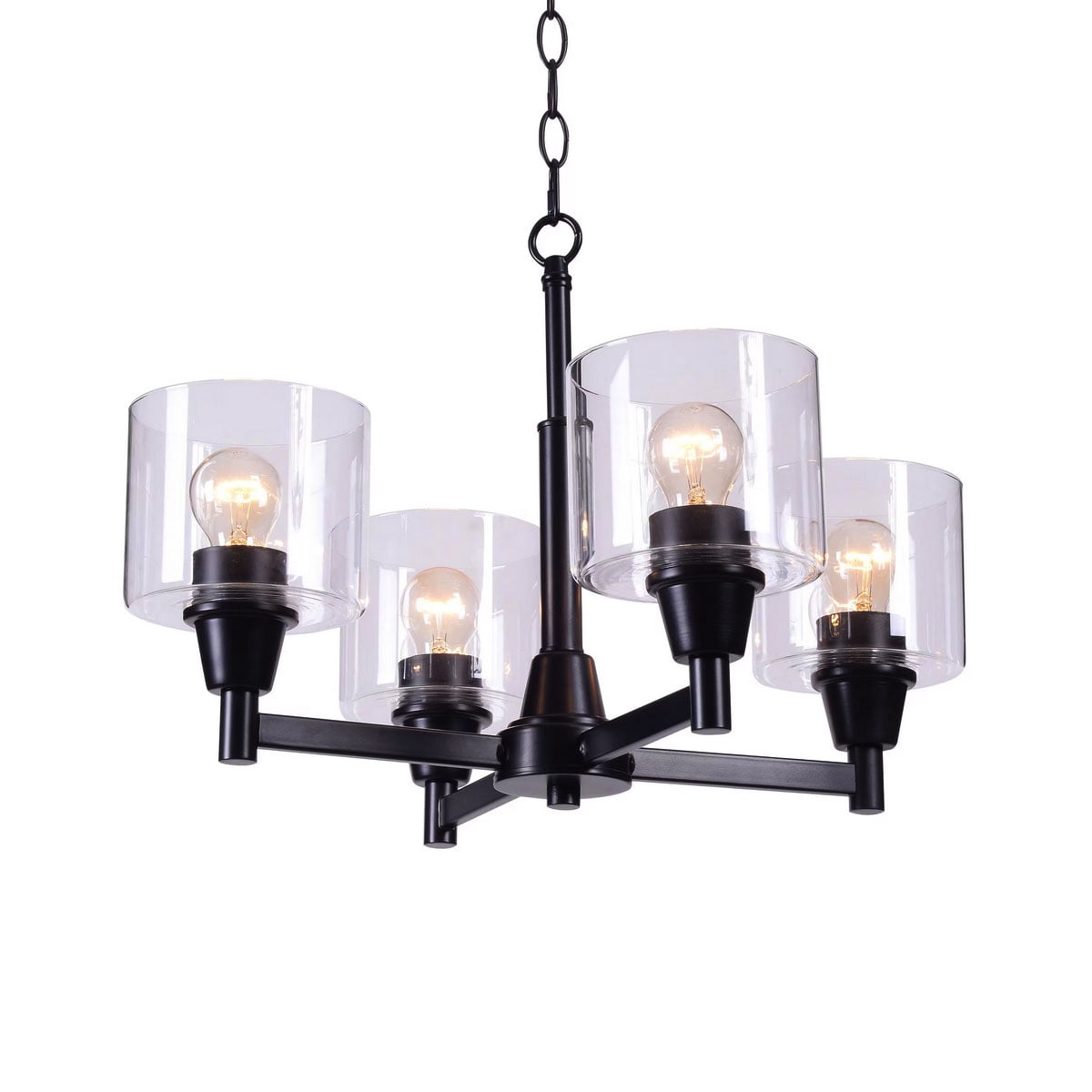 Ceybo 4-Light Black Reversible Chandelier with Clear Glass Shades – Adjustable Hanging Fixture for Dining Room or Entryway