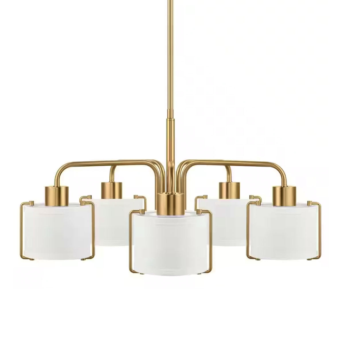 Ceybo 5-Light Brushed Gold Shaded Chandelier with White Fabric Shades