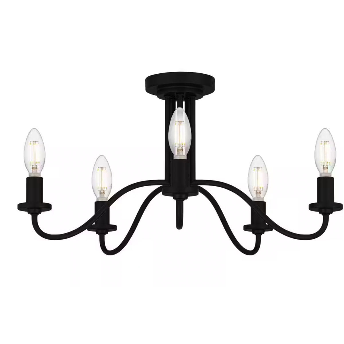 Ceybo 5-Light Matte Black Semi-Flush Mount Chandelier, Classic Candle-Style Ceiling Fixture