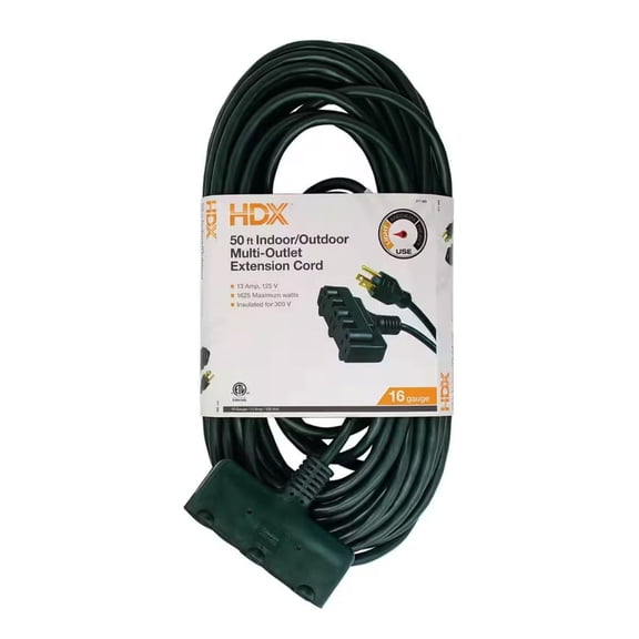 Ceybo 50 ft. 16/3 Light Duty Indoor/Outdoor Landscape Extension Cord with Multiple Outlet Triple Tap End, Green