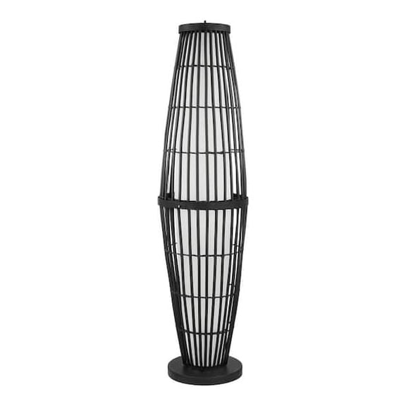 Ceybo 51" Black Outdoor/Indoor Floor Lamp – Tropical Rattan-Inspired Lighting for Patios, Sunrooms, and Backyard Retreats