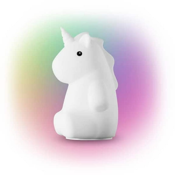 Ceybo 6.46 in. Rechargeable Rylie Unicorn Multi-Color Changing Integrated LED Silicone Touch Activated Night Light Lamp, White