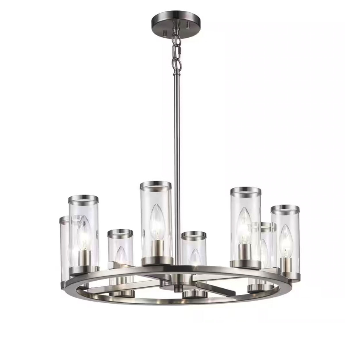 Ceybo 8 Light Brushed Nickel Wagon Wheel Chandelier Light Fixture with Clear Glass Shades