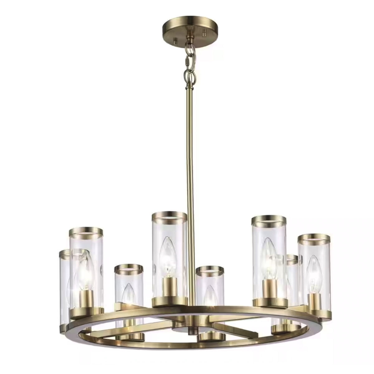 Ceybo Wagon Wheel Chandelier — 8 Ceiling Light Fixture with Clear Shades Gold Color