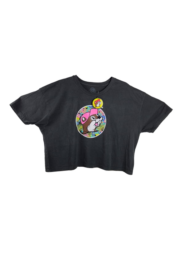 Women's Gray Crop Top, Casual Short Sleeve Tee with Logo Print, 100% Cotton, Size XL