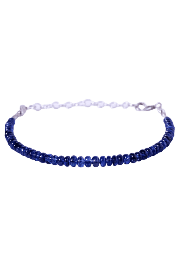 Ceylon Blue Sapphire 3.5-4mm Rondelle Shape Smooth Cut Beads 7 inch adjustable Silver Plated Clasp Bracelet for men, women, unisex. Link Chain Stacking Bracelet.|LINK_01898