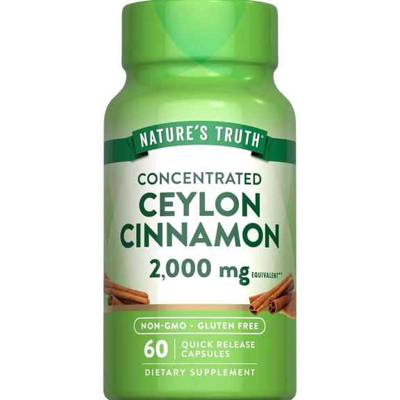 Ceylon Cinnamon Capsules | 2000mg | 60 count | Plus Chromium | by Natures Truth