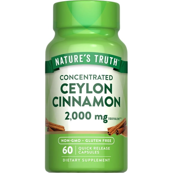 Ceylon Cinnamon Capsules | 2000mg | 60 count | Plus Chromium | by Natures Truth