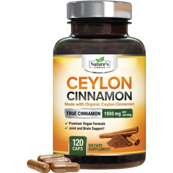 Ceylon Cinnamon Capsules 1800mg - Certified Organic & Authentic “True Ceylon” Cinnamon Powder, Extra Strength, Antioxidant Pills, Non-GMO, Sugar Free Vegan Supplements, Bottled in USA - 120 Capsules