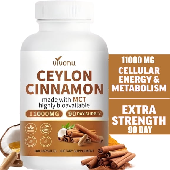 Ceylon Cinnamon with MCT Oil Powder Supplements Capsules,90 Day Supply Authentic Sri Lankan Source,Liposome Highly Bioavailable, Energy & Metabolism Support,Non-GMO,Gluten Free,Easy to Swallow