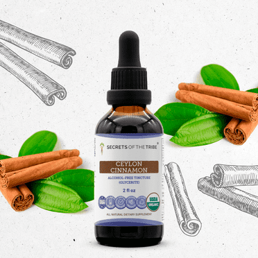 Secrets Of The Tribe Ceylon Cinnamon Organic Dietary Supplement, Natural Herbal Tincture for Metabolic Support, Certified Organic Ceylon Cinnamon (Cinnamomum verum) Dried Bark, Alcohol-Free, 2 oz