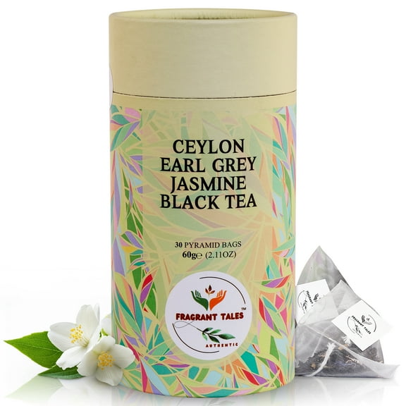 Fragrant Tales Ceylon Earl Grey Jasmine Flavor Black Tea - 30 Pyramid Bags, 60 g