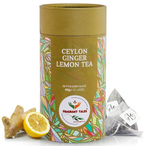 Ceylon Ginger Lemon Black Tea - 30 Pyramid Bags | Fragrant Tales Bold Premium Flavor, 60g