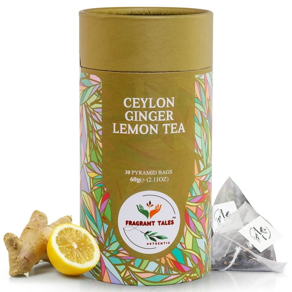 Ceylon Ginger Lemon Black Tea - 30 Pyramid Bags | Fragrant Tales Bold Premium Flavor, 60g