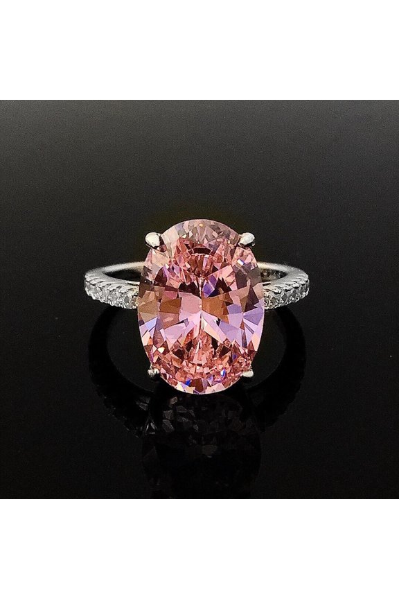 Ceylon Pink Sapphire Ring: Oval Gemstone, Sterling Silver, CZ Accents