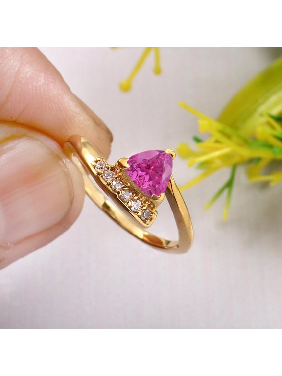 Ceylon Pink Sapphire Ring: Trilliant Cut Sterling Silver AAA Jewelry