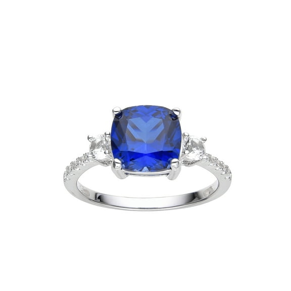 Ceylon Sapphire Cushion Three Stone Ring
