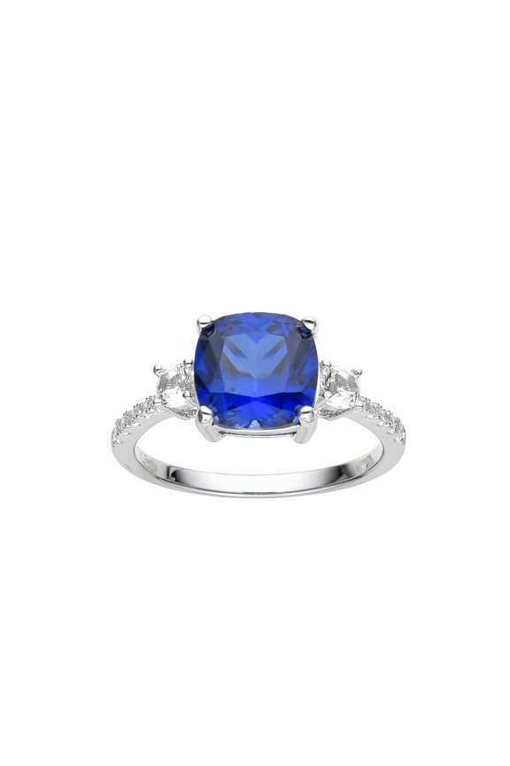 Ceylon Sapphire Cushion Three Stone Ring