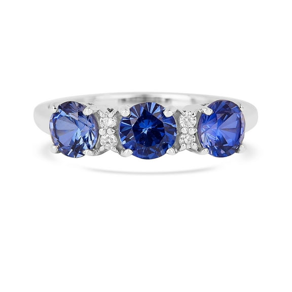 Ceylon Sapphire Three Stone Lab Grown Sapphire Ring For Her- Blue September Birthstone Ring For Women