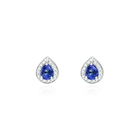 Ceylon Sapphire with Diamonds 3.36 CT Stud Earrings, 14K White Gold