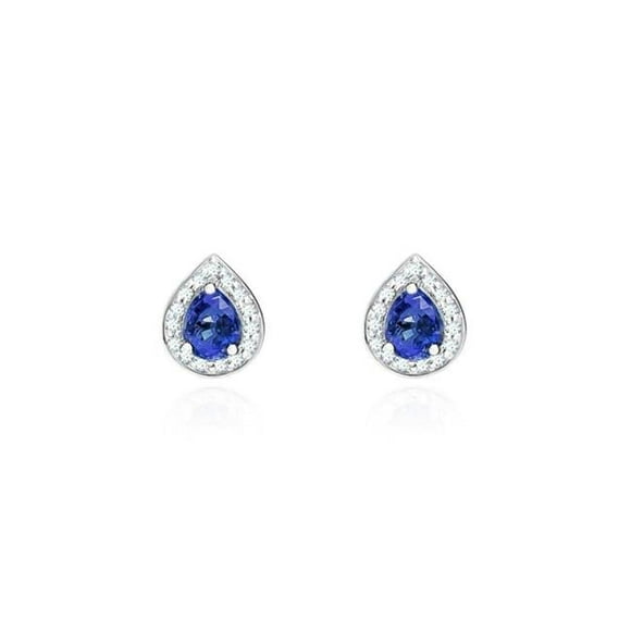 Ceylon Sapphire with Diamonds 3.36 CT Stud Earrings, 14K White Gold