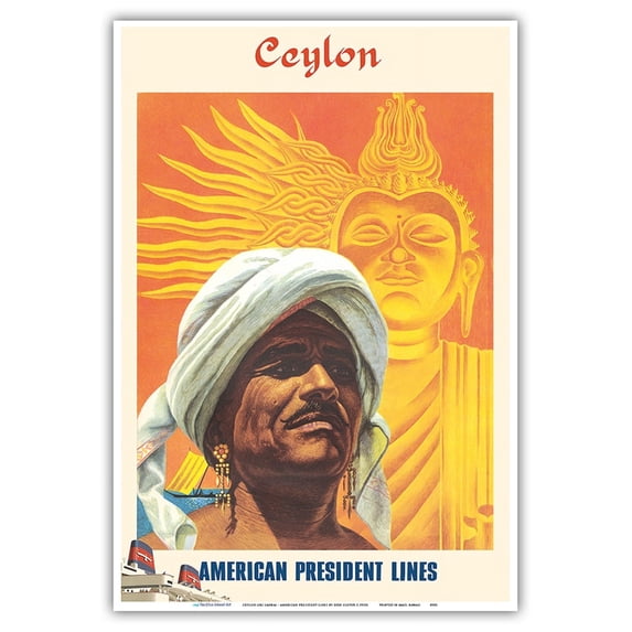Ceylon (Sri Lanka) - Devil Dancer - American President Lines - Vintage Ocean Liner Travel Poster by Don Clever c.1950s - Master Art Print (Unframed) 13in x 19in