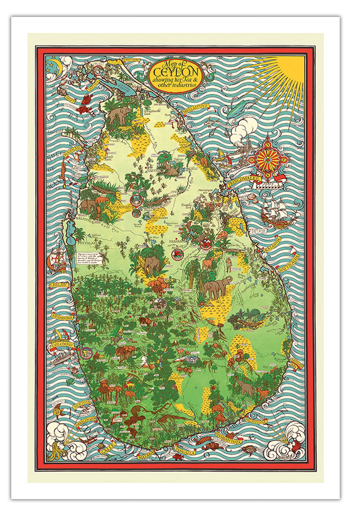 Ceylon (Sri Lanka) - Tea Propaganda Board - Vintage Pictorial Map by ...