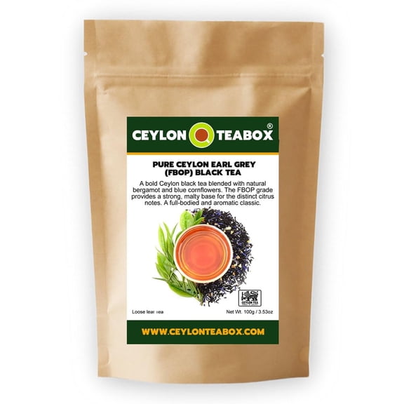 Ceylon Teabox Earl Grey Blue Flower Bergamot Tea Pure Ceylon Black Tea (FBOP) Earl Grey Tea Loose Leaf Tea World's Finest Pure Ceylon Black Tea Loose Leaf Earl Grey 100g in Resealable Pouch