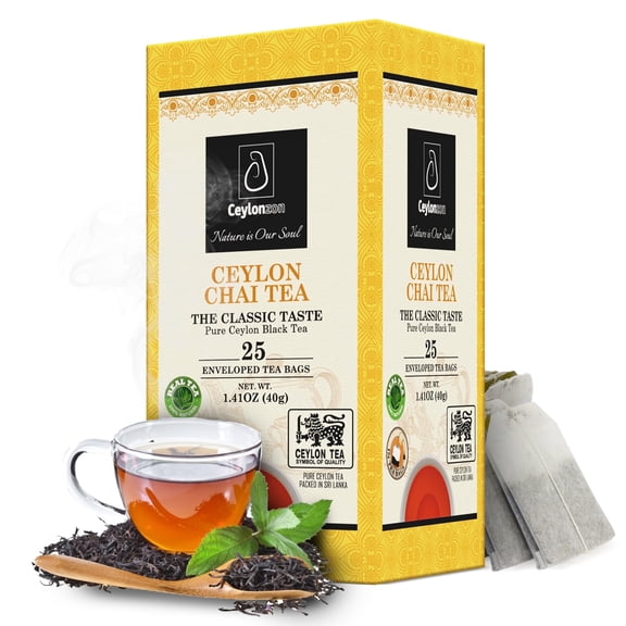 Ceylonzon Chai Tea Classic Taste, Spiced Ceylon Black Tea Bags, Foil-Wrapped, 25 Count, 40g
