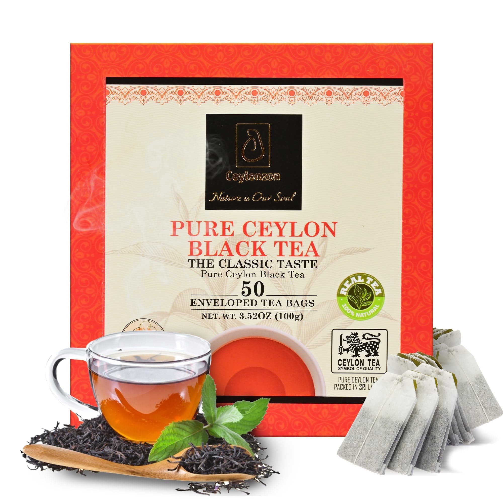 Ceylonzon Pure Ceylon Black Tea Classic Taste, Foil-Wrapped Tea Bags ...