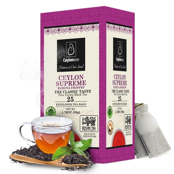 Ceylonzon Supreme FBOPF Ceylon Black Tea Classic Taste, Foil-Wrapped Tea Bags, 25 Count, 50g