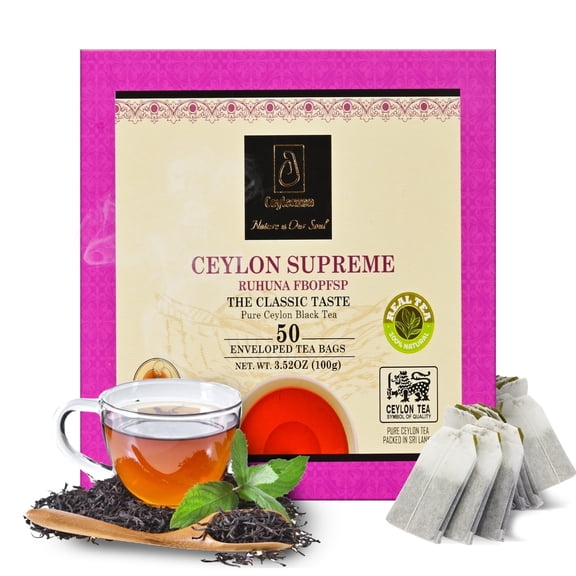 Ceylonzon Supreme FBOPF Ceylon Black Tea Classic Taste, Foil-Wrapped Tea Bags, 50 Count, 100g