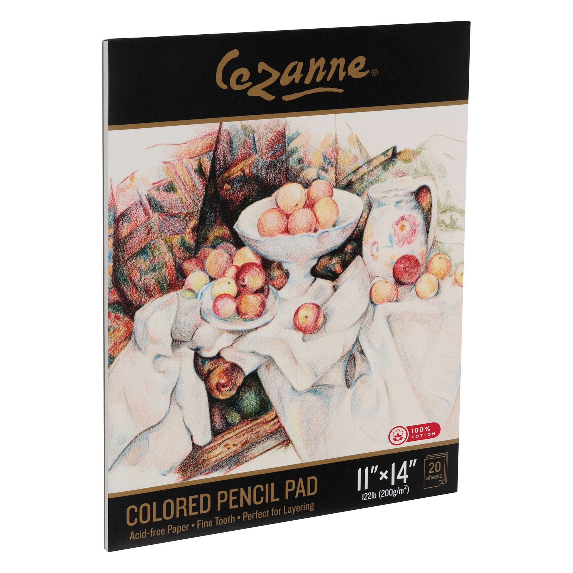 Cezanne 100% Cotton Colored Pencil Pads, 11x14" - 20 Sheets Acid-Free, Fine-Textured Paper, 122 lb., Graphite and Charcoal Compatible