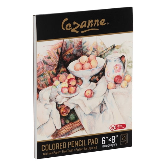 Cezanne 100% Cotton Colored Pencil Pads, 6x8" - 20 Sheets Acid-Free, Fine-Textured Paper, Ideal Colored Pencil Paper, 122 lb. Paper for Colored Pencils Graphite and Charcoal
