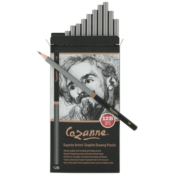 Cezanne Graphite Drawing Pencils Set - 12B, Set of 12 Break-Resistant Graphite Lead, Easy-to-Sharpen Sketch Pencils, Master Artist Quality Graphite Pencils for Technical and Artistic Drawing