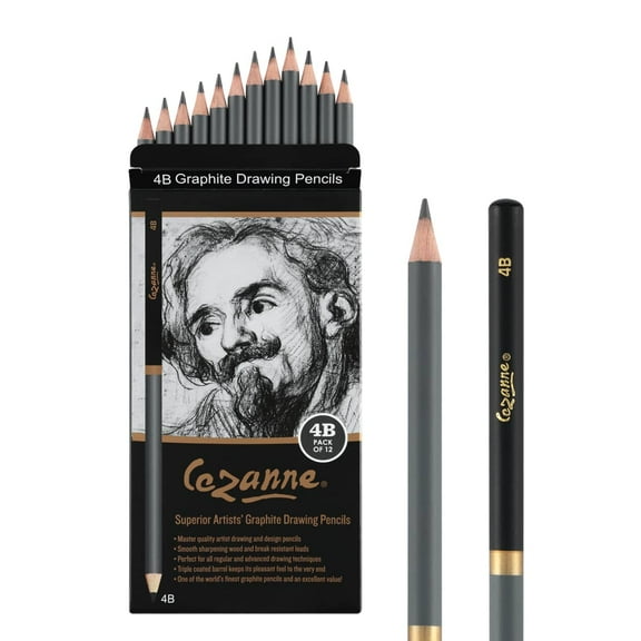 Cezanne Graphite Drawing Pencils Set - 4B, Set of 12 Break-Resistant Graphite Lead, Easy-to-Sharpen Sketch Pencils, Master Artist Quality Graphite Pencils for Technical and Artistic Drawing